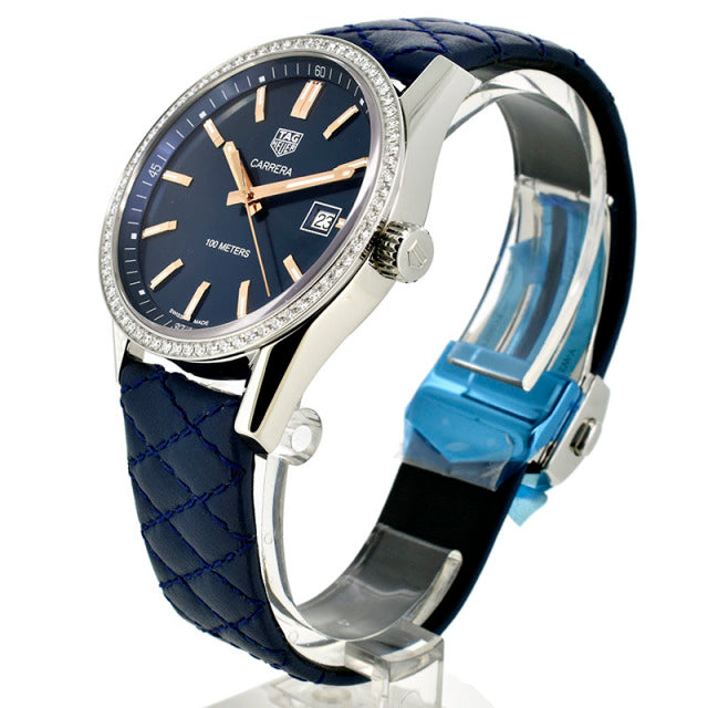 Tag Heuer Carrera Quartz Diamonds Blue Dial Blue Leather Strap Watch for Women - WAR1114.FC6391 Buy Now By Tag Heuer