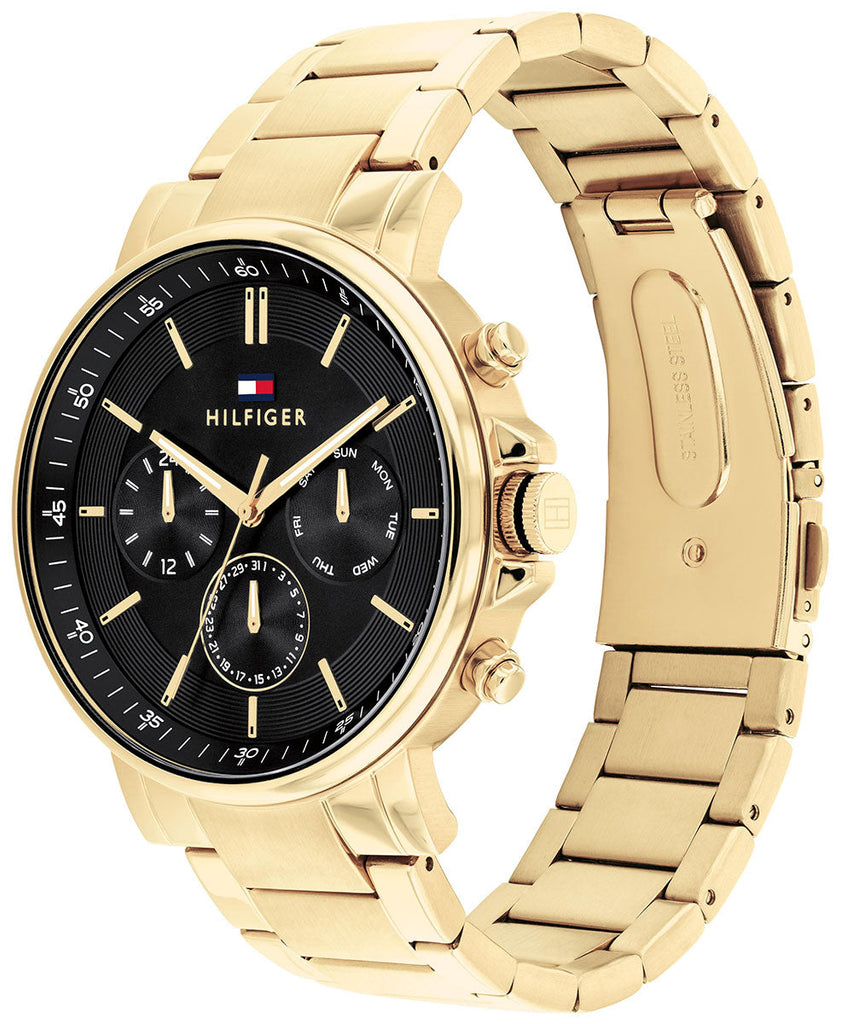 Tommy Hilfiger Tyson Chronograph Black Dial Gold Steel Strap Watch For Men - 1710589 Buy Now By Tommy Hilfiger
