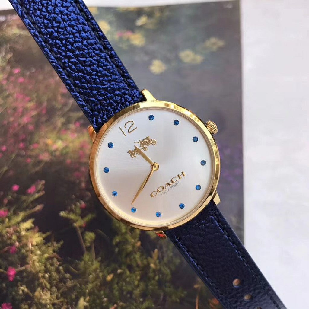 Coach Slim Easton Silver Dial Blue Leather Strap Watch for Women - 14502687 Buy Now By Coach