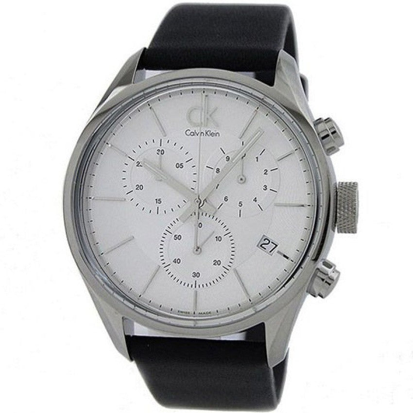 Calvin Klein Masculine Chronograph White Dial Black Leather Strap Watch for Men - K2H27120 Buy Now By Calvin Klein