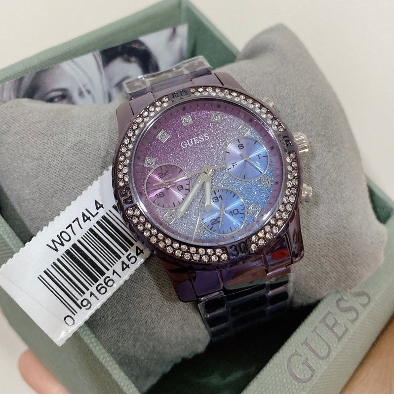 Guess Confetti Diamonds Purple Dial Purple Steel Strap Watch for Women - W0774L4 Buy Now By Guess