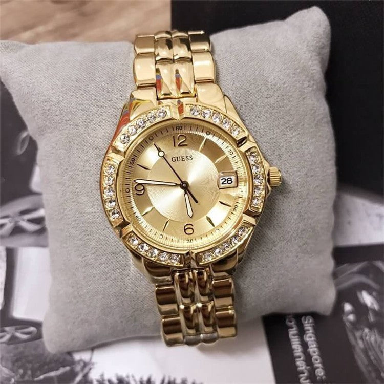 Guess Dazzling Diamonds Gold Dial Gold Steel Strap Watch for Women - W85110L1 Buy Now By Guess