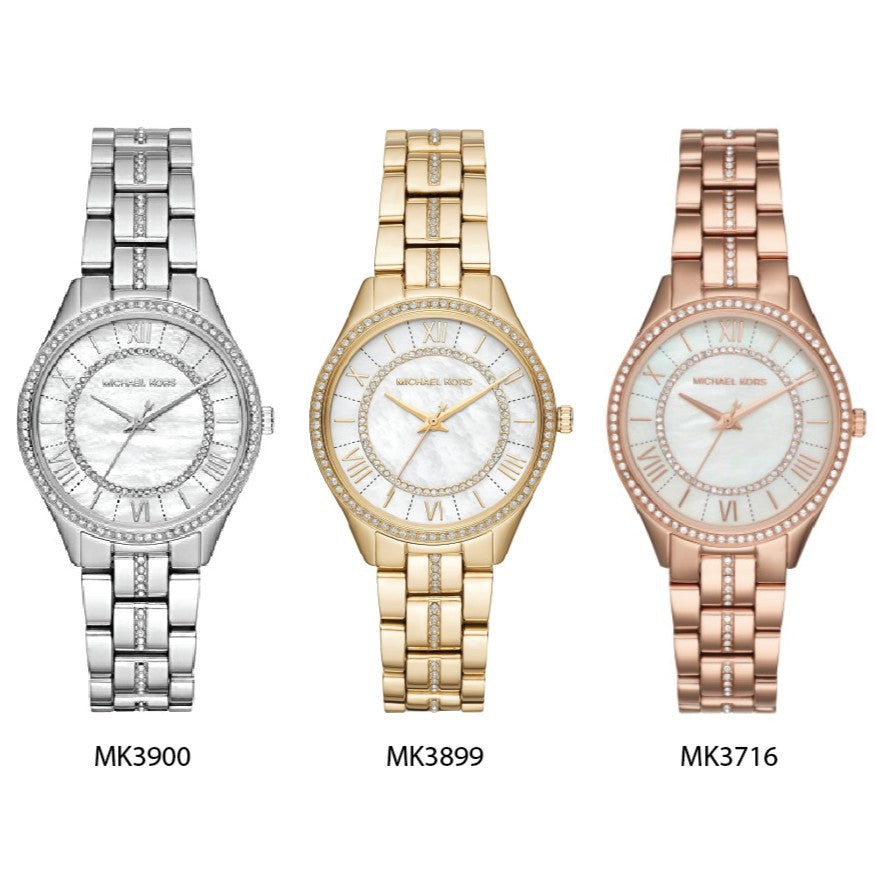 Michael Kors Lauryn Mother of Pearl White Dial Gold Steel Strap Watch for Women - MK3899 Buy Now By Michael Kors