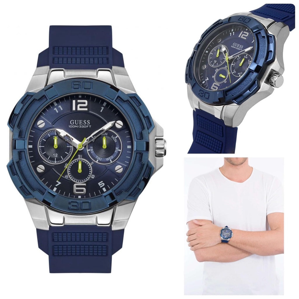 Guess Genesis Multi Function Analog Blue Dial Blue Rubber Strap Watch For Men - W1254G1 Buy Now By Guess