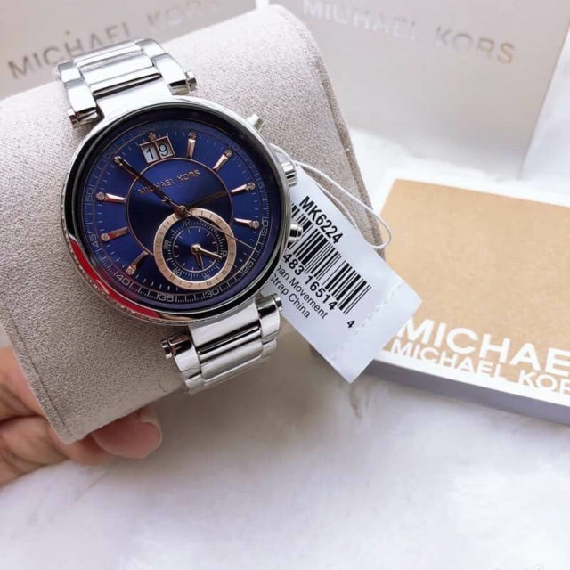 Michael Kors Sawyer Navy Blue Dial Silver Steel Strap Watch for Women - MK6224 Buy Now By Michael Kors