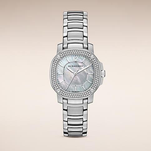 Burberry The Britain Diamonds Mother of Pearl Dial Silver Steel Strap Watch for Women - BBY1801 Buy Now By Burberry