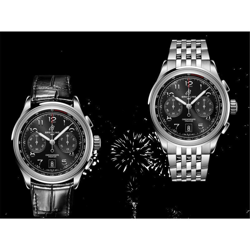 Breitling Premier B01 Chronograph 42 Black Dial Black Leather Strap Watch for Men - AB0145221B1P1 Buy Now By Breitling