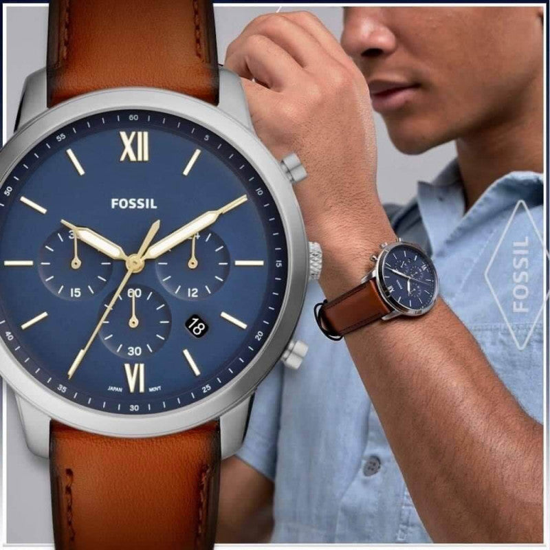 Fossil Neutra Chronograph Blue Dial Brown Leather Strap Watch for Men - FS5453 Buy Now By Fossil