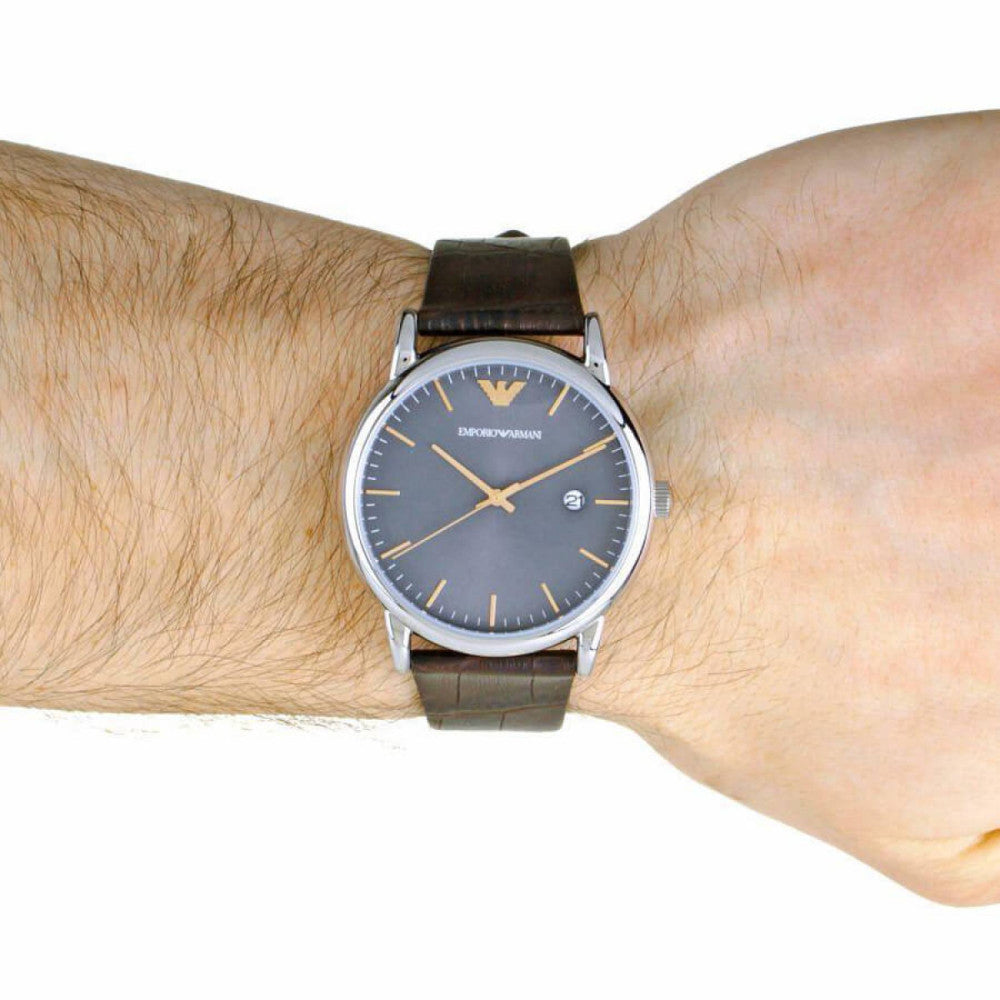Emporio Armani Luigi Quartz Gray Dial Brown Leather Strap Watch For Men - AR1996 Buy Now By Emporio Armani