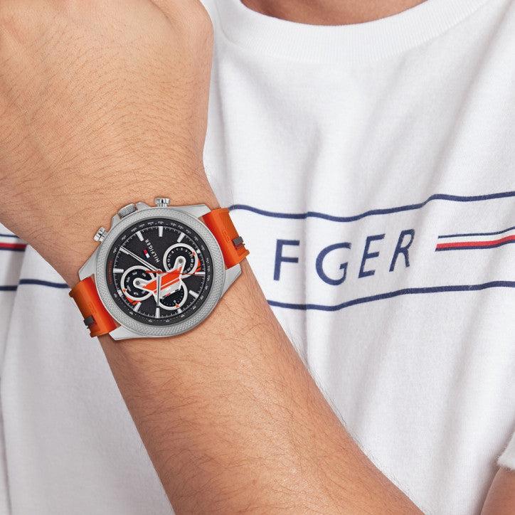 Tommy Hilfiger Clark Chronograph Grey Dial Orange Rubber Strap Watch For Men - 1792084 Buy Now By Tommy Hilfiger