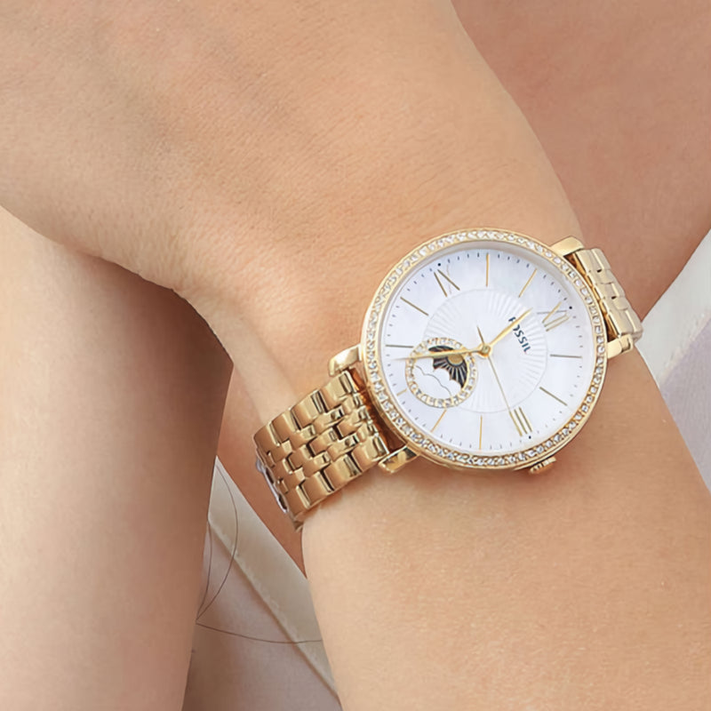 Fossil Jacqueline Moonphase Mother of Pearl Dial Gold Steel Strap Watch for Women - ES5167 Buy Now By Fossil