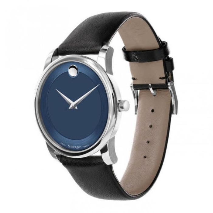 Movado Museum Classic Blue Dial Black Leather Strap Watch for Men - 606610 Buy Now By Movado