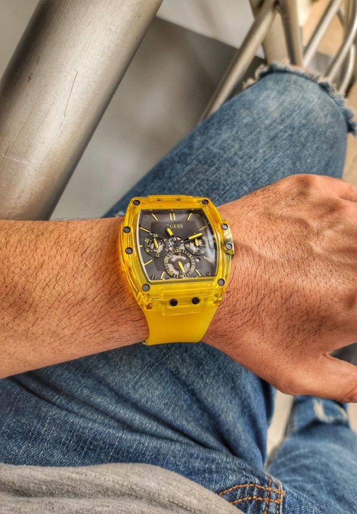 Guess Phoenix Multi Function Black Dial Yellow Rubber Strap Watch for Men - GW0203G6 Buy Now By Guess