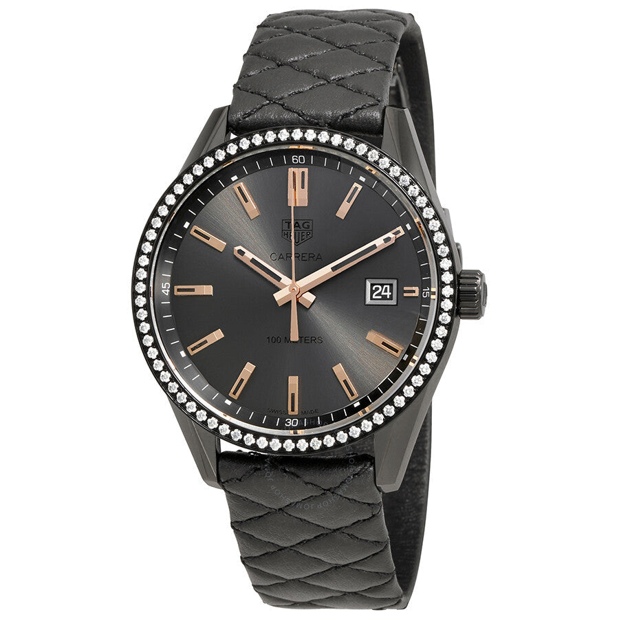 Tag Heuer Carrera Diamonds Anthracite Black Dial Black Leather Strap Watch for Women - WAR1115.FC6392 Buy Now By Tag Heuer