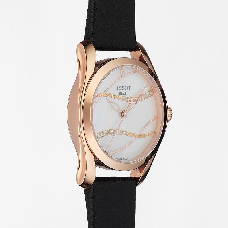 Tissot T Wave Diamond Mother of Pearl Dial Black Leather Strap Watch For Women - T112.210.36.111.00 Buy Now By Tissot