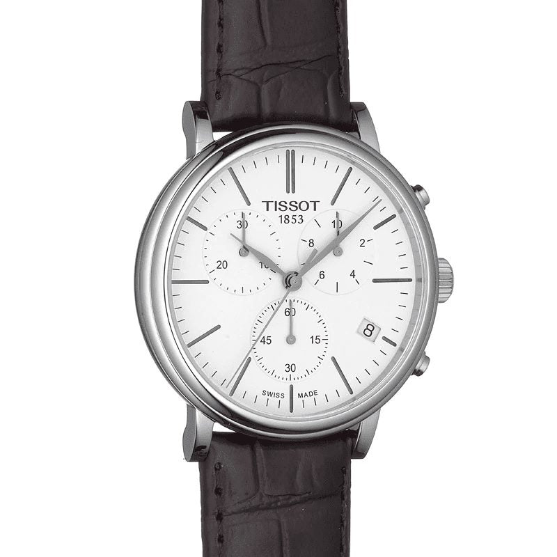 Tissot Carson Premium Chronograph White Dial Brown Leather Strap Watch For Men - T122.417.16.011.00 Buy Now By Tissot