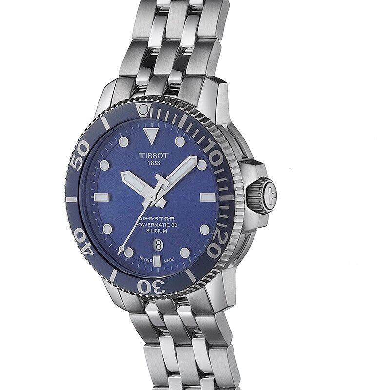 Tissot T Sport Seastar 1000 Powermatic Silicium Blue Dial Silver Steel Strap Watch For Men - T120.407.11.041.01 Buy Now By Tissot
