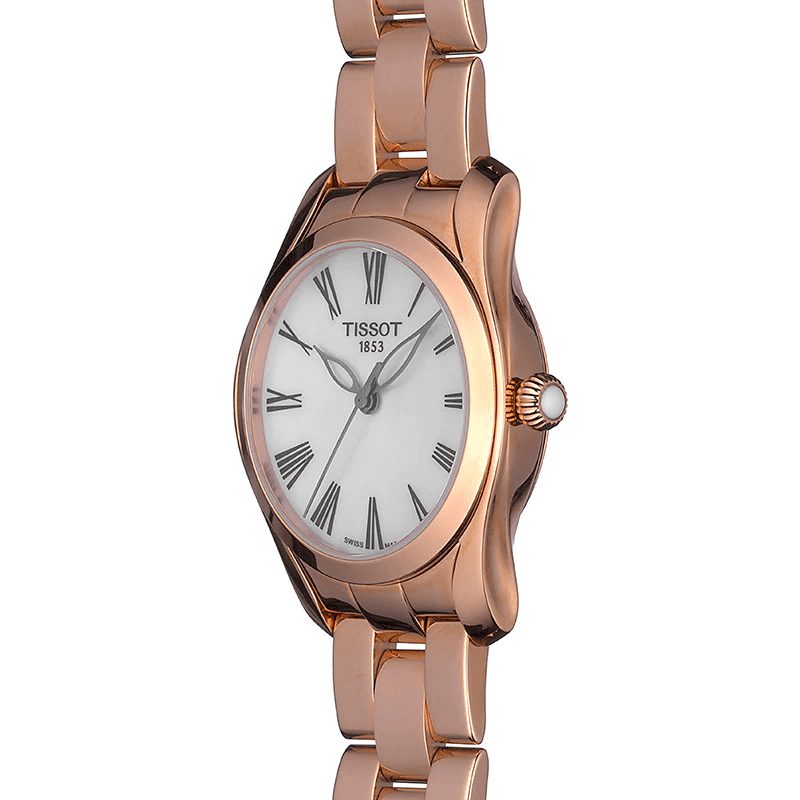Tissot T Wave Mother of Pearl Dial Rose Gold Steel Strap Watch For Women - T112.210.33.113.00 Buy Now By Tissot