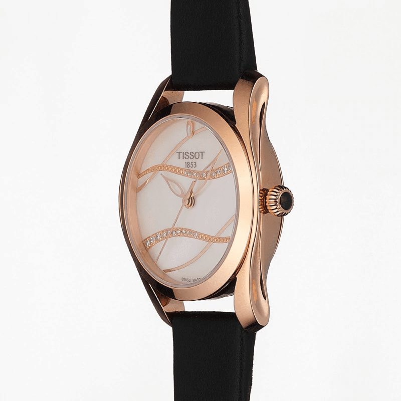 Tissot T Wave Diamond Mother of Pearl Dial Black Leather Strap Watch For Women - T112.210.36.111.00 Buy Now By Tissot