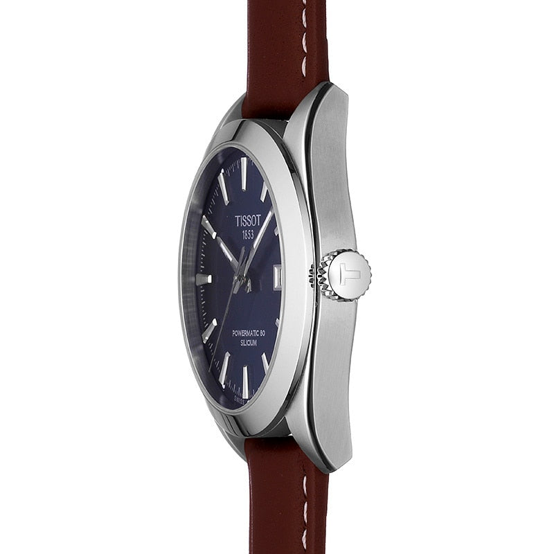 Tissot Gentlemen Powermatic 80 Silicium Blue Dial Brown Leather Strap Watch For Men - T127.407.16.041.00 Buy Now By Tissot