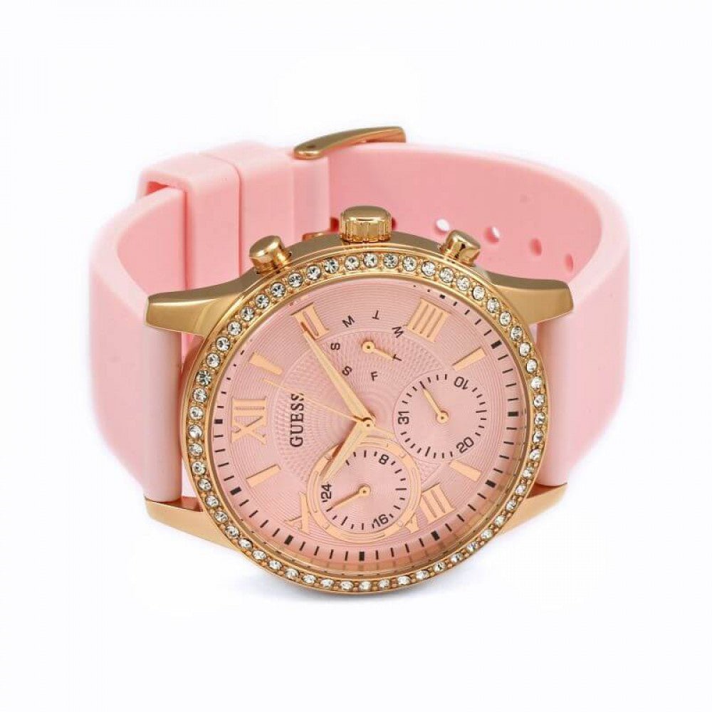 Guess Solar Rose Gold Dial Pink Rubber Strap Watch For Women - W1135L2 Buy Now By Guess