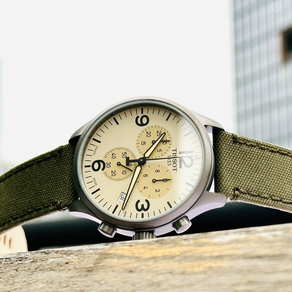 Tissot T Sport Chrono XL Beige Dial Green Nylon Strap Watch for Men - T116.617.37.267.00 Buy Now By Tissot