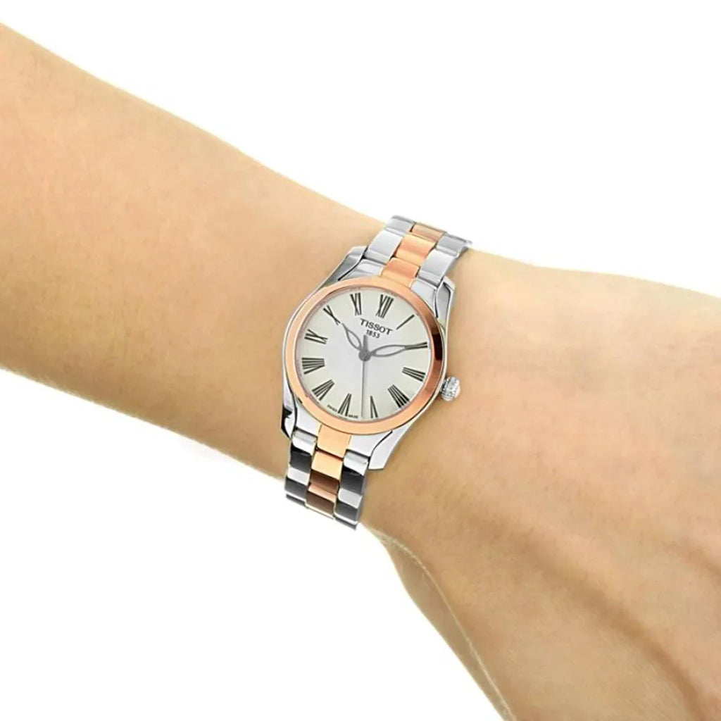 Tissot T Wave Mother of Pearl Dial Two Tone Steel Strap Watch For Women - T112.210.22.113.01 Buy Now By Tissot