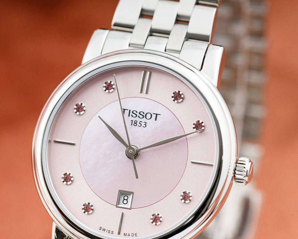 Tissot Carson Premium Lady Mother of Pearl Pink Dial Silver Steel Strap Watch For Women - T122.210.11.159.00 Buy Now By Tissot