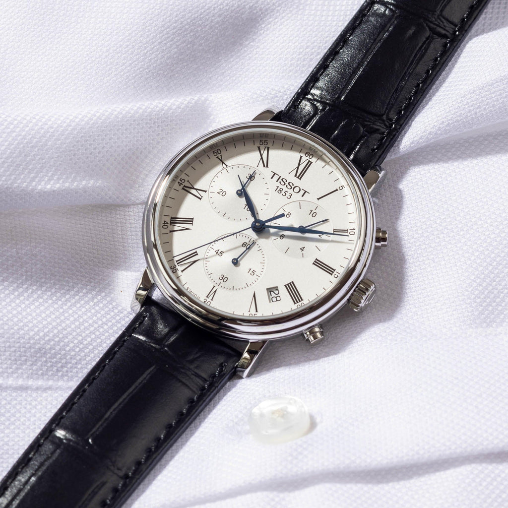 Tissot Carson Premium Chronograph Silver Dial Black Leather Strap Watch For Men - T122.417.16.033.00 Buy Now By Tissot