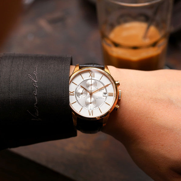 Tissot Des Tourelles Chronograph Silver Dial Brown Leather Strap Watch For Men - T099.427.36.038.00 Buy Now By Tissot