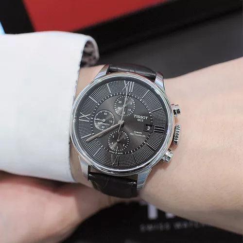 Tissot T Classic Chemin Des Tourelles Chronograph Black Dial Black Leather Strap Watch For Men - T099.427.16.058.00 Buy Now By Tissot