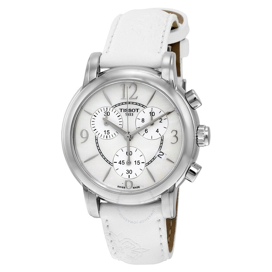 Tissot Dressport Chronograph Mother of Pearl Dial White Leather Strap Watch for Women - T050.217.17.117.00 Buy Now By Tissot