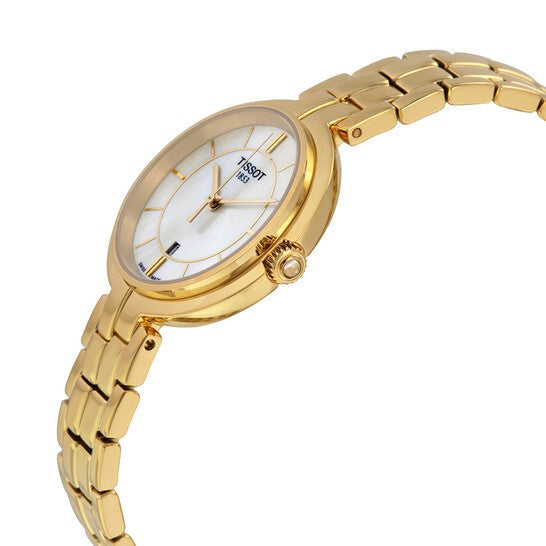 Tissot Flamingo Mother of Pearl White Dial Gold Steel Strap Watch For Women - T094.210.33.111.00 Buy Now By Tissot