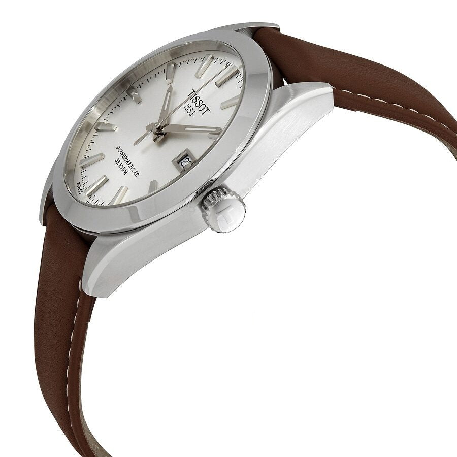 Tissot Gentleman Powermatic 80 Silicium Silver Dial Brown Leather Strap Watch For Men - T127.407.16.031.00 Buy Now By Tissot
