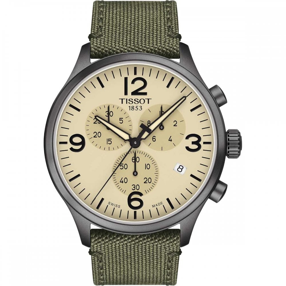 Tissot T Sport Chrono XL Beige Dial Khakhi Green Nylon Strap Watch for Men - T116.617.33.267.00 Buy Now By Tissot