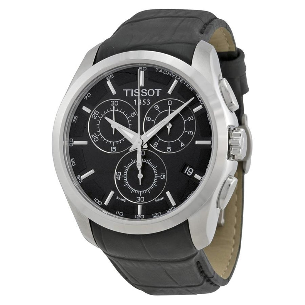 Tissot T Classic Couturier Chronograph Black Dial Black Leather Strap Watch For Men - T035.617.16.051.00 Buy Now By Tissot
