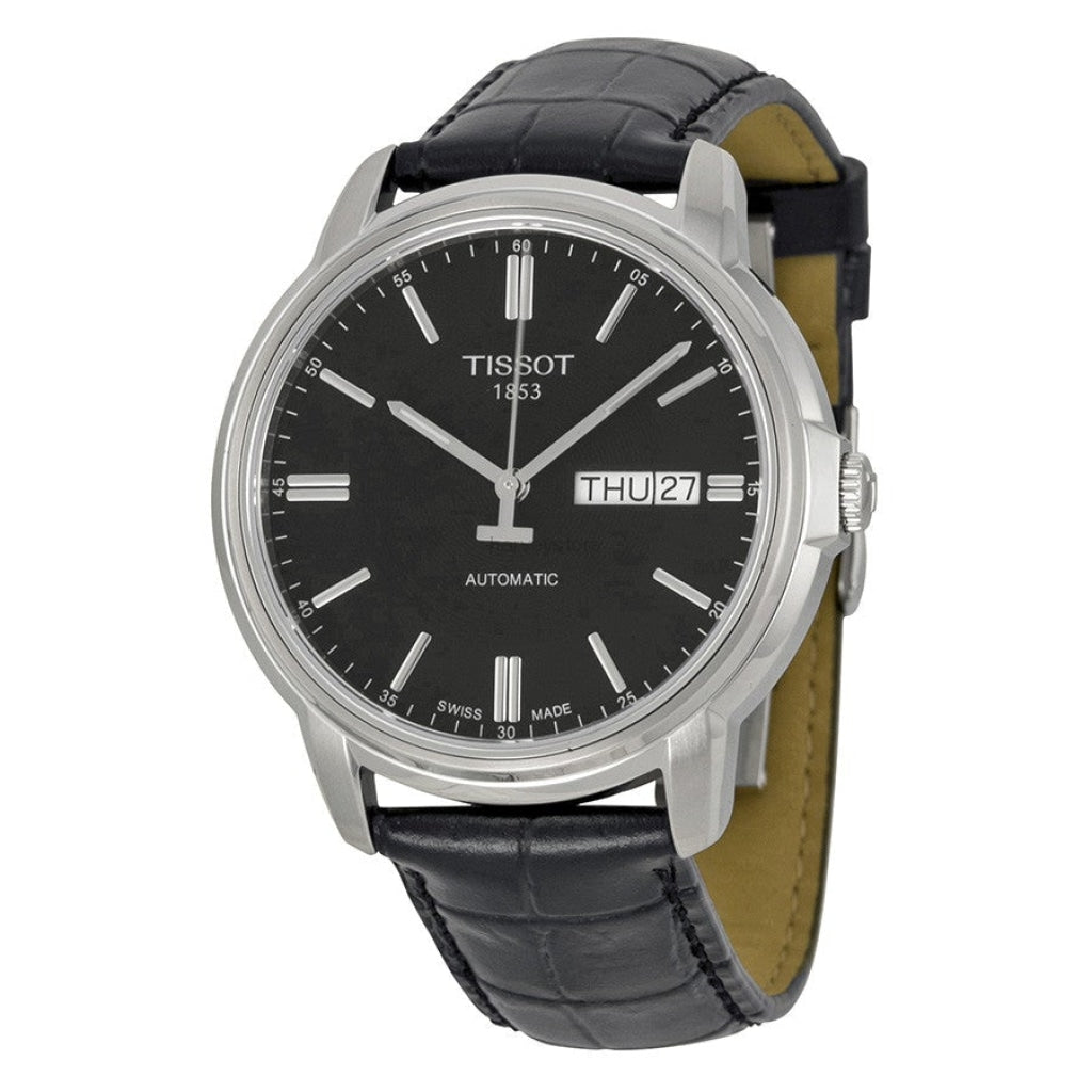 Tissot Automatics III Day Date Black Dial Black Leather Strap Watch For Men - T065.430.16.051.00 Buy Now By Tissot
