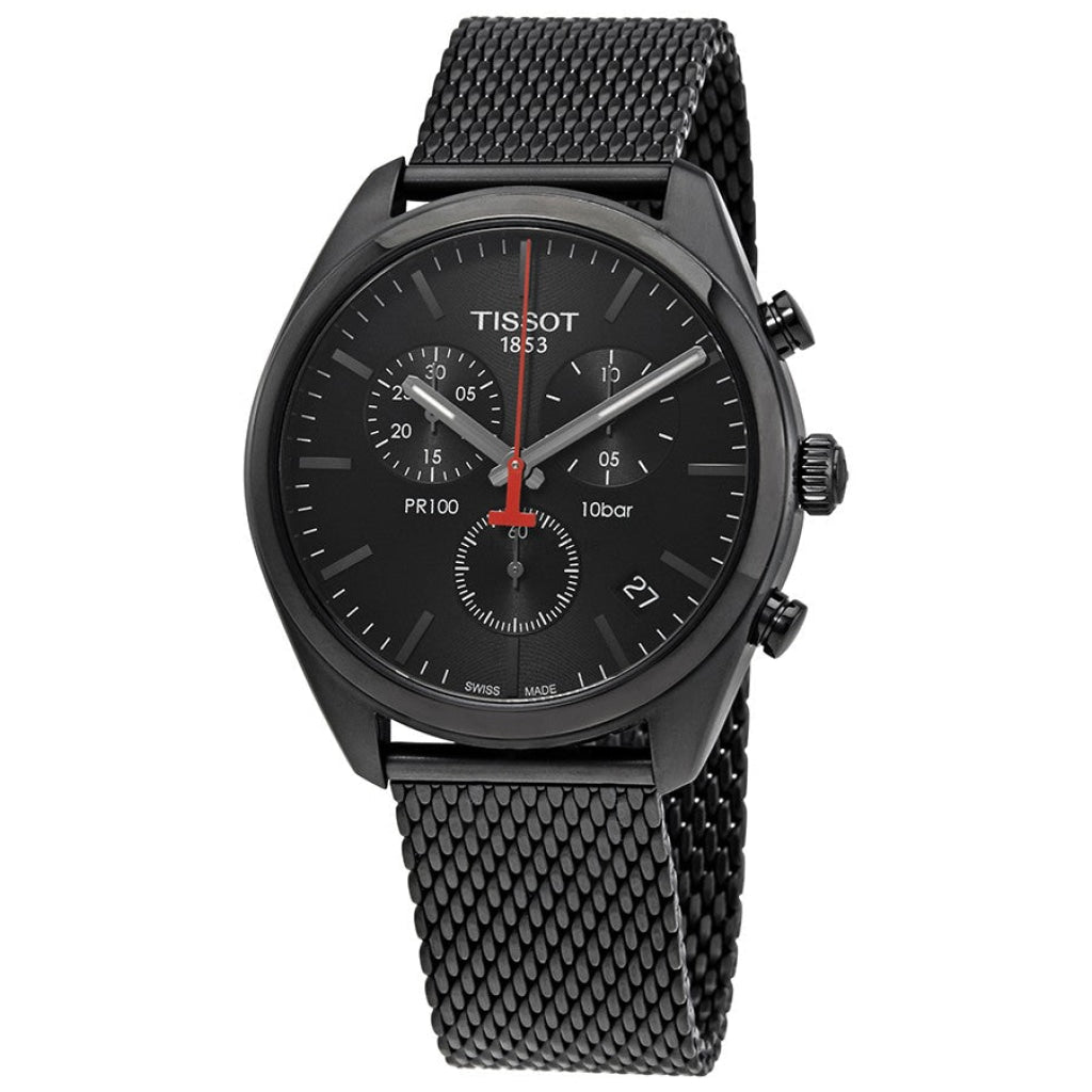 Tissot T Classic PR 100 Chronograph Black Dial Black Mesh Bracelet Watch For Men - T101.417.33.051.00 Buy Now By Tissot