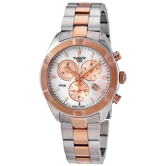 Tissot PR 100 Sport Chic Chronograph Mother of Pearl Dial Two Tone Steel Strap Watch for Women - T101.917.22.151.00 Buy Now By Tissot