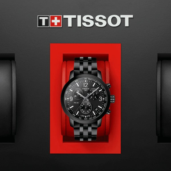 Tissot PRC 200 Chronograph Black Dial Black Steel Strap Watch For Men - T114.417.33.057.00 Buy Now By Tissot