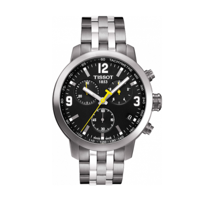 Tissot PRC 200 Chronograph Black Dial Silver Steel Strap Watch For Men - T055.417.11.057.00 Buy Now By Tissot