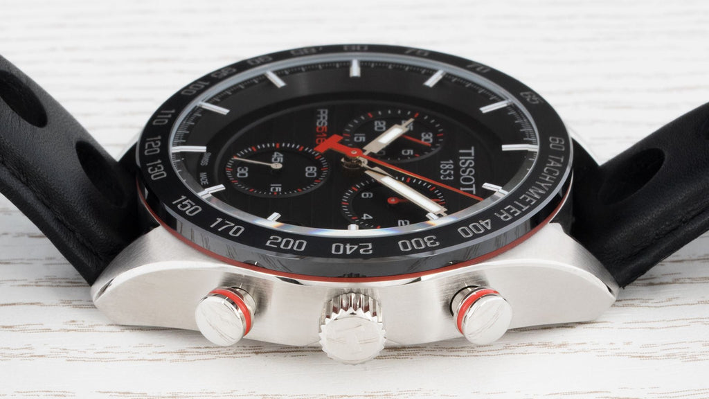 Tissot PRS 516 Chronograph Black Dial Black Leather Strap Watch For Men - T100.417.16.051.00 Buy Now By Tissot