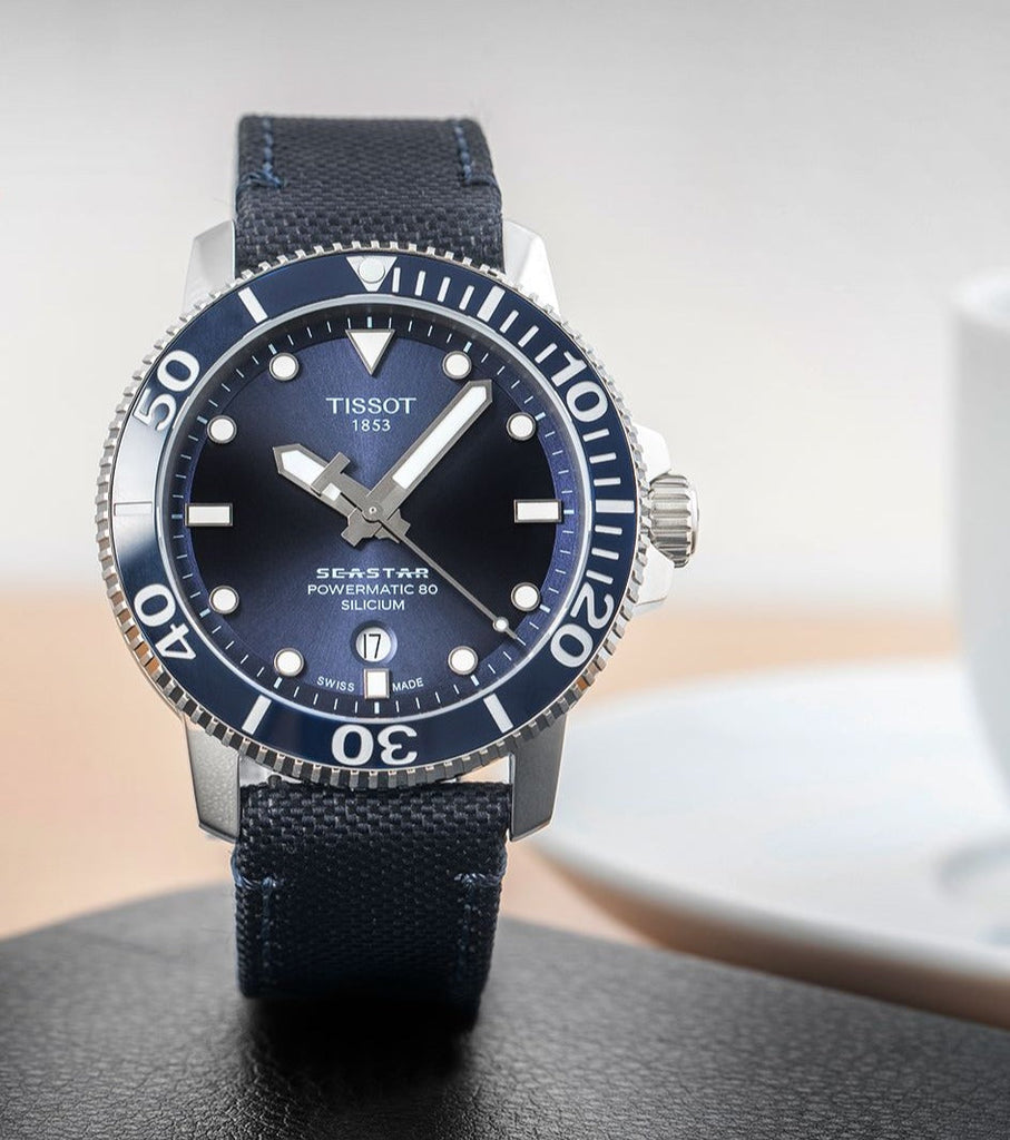 Tissot Seastar 1000 Powermatic 80 Silicium Blue Dial Blue Nylon Strap Watch For Men - T120.407.17.041.01 Buy Now By Tissot