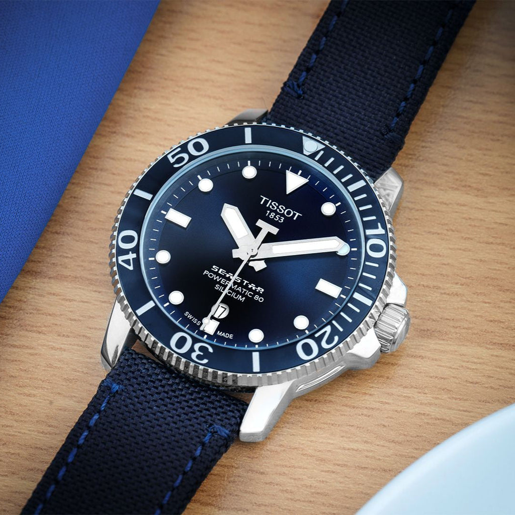 Tissot Seastar 1000 Powermatic 80 Silicium Blue Dial Blue Nylon Strap Watch For Men - T120.407.17.041.01 Buy Now By Tissot