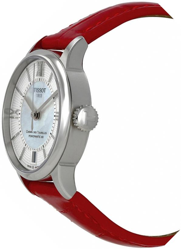 Tissot Chemin Des Tourelles Powermatic 80 Mother of Pearl White Dial Red Leather Strap Watch For Women - T099.207.16.118.00 Buy Now By Tissot