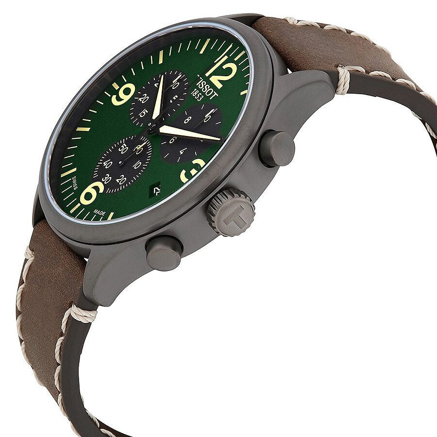 Tissot T Sport Chrono XL Green Dial Brown Leather Strap Watch For Men - T116.617.36.097.00 Buy Now By Tissot