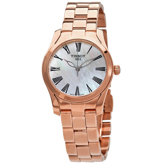 Tissot T Wave Mother of Pearl Dial Rose Gold Steel Strap Watch For Women - T112.210.33.113.00 Buy Now By Tissot