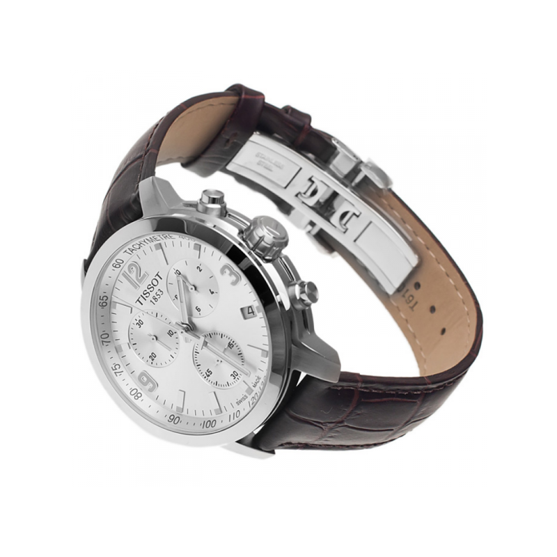 Tissot PRC 200 Chronograph Silver Dial Brown Leather Strap Watch For Men - T055.417.16.037.00 Buy Now By Tissot