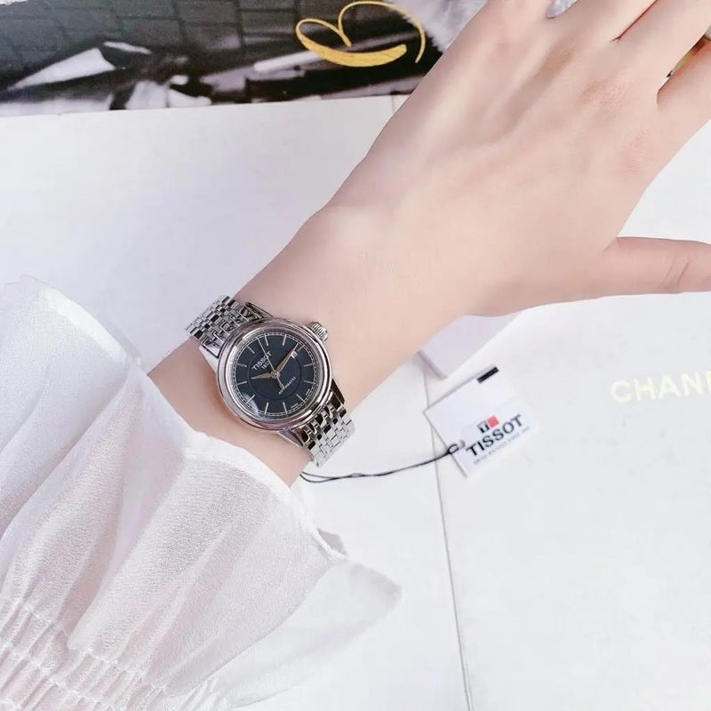 Tissot Carson Automatic Black Dial Silver Steel Strap Watch For Women - T085.207.11.051.00 Buy Now By Tissot