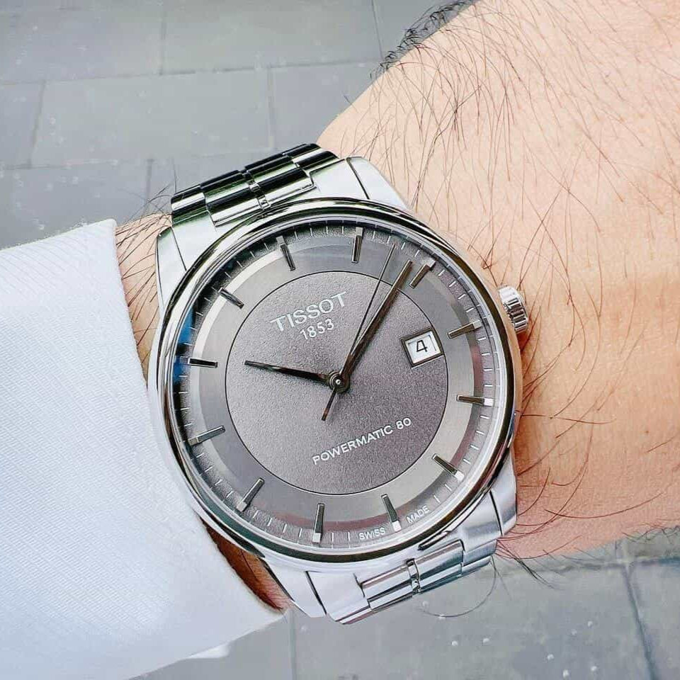 Tissot Luxury Powermatic 80 Grey Dial Silver Steel Strap Watch for Men - T086.407.11.061.00